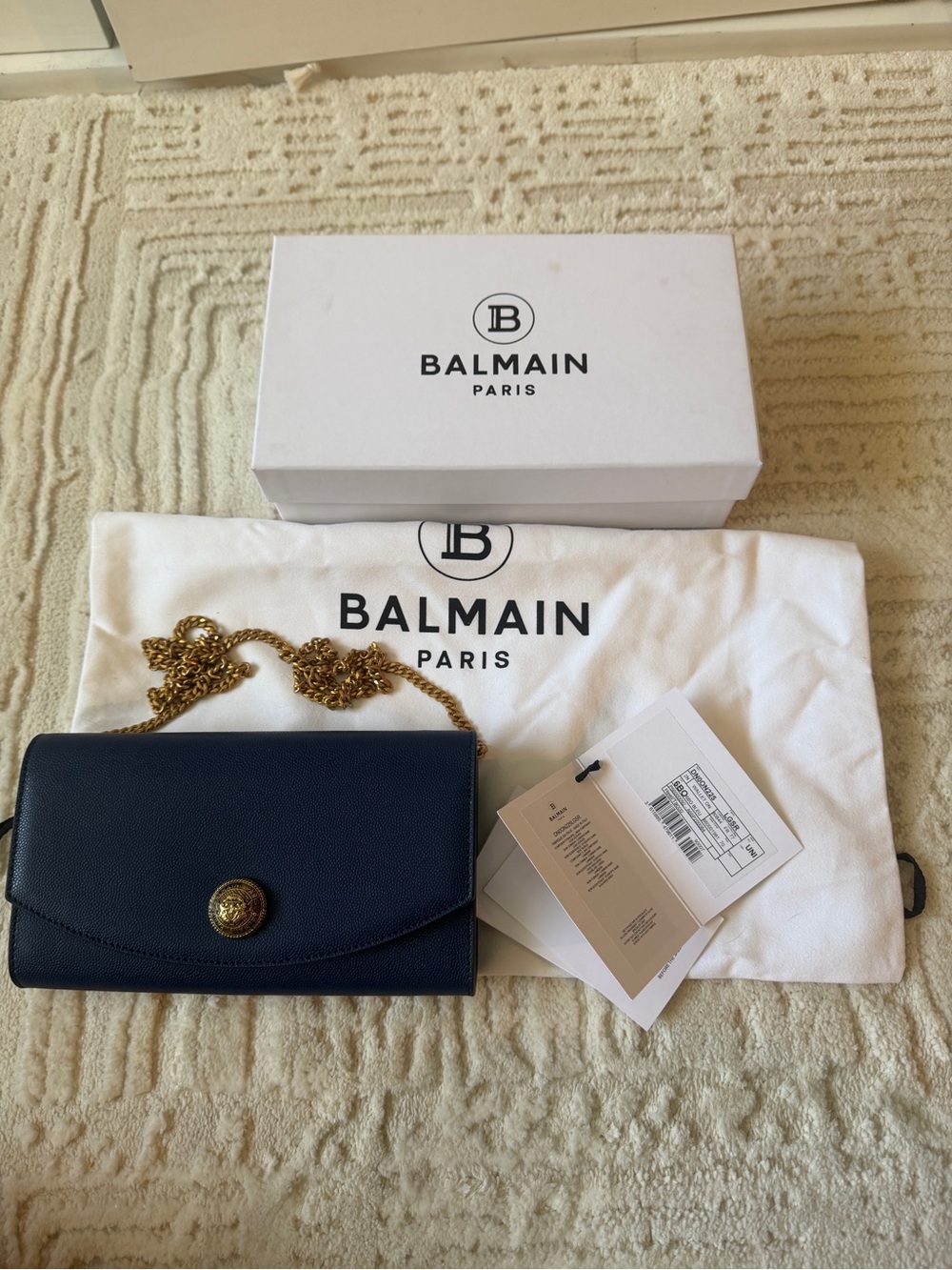 Balmain Leather Chain Wallet - Gold Hardware